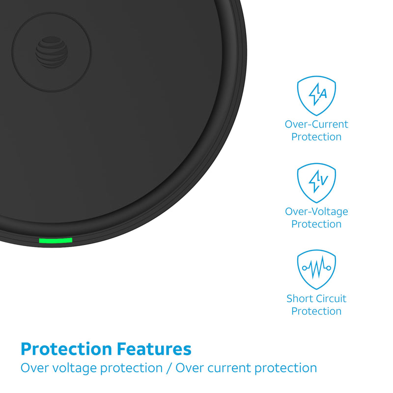 AT&T 15W Qi Certified Case-Friendly Wireless Charging Pad for Apple iPhone, Google Pixel, and Samsung Galaxy (Black) with type C to C cable Black