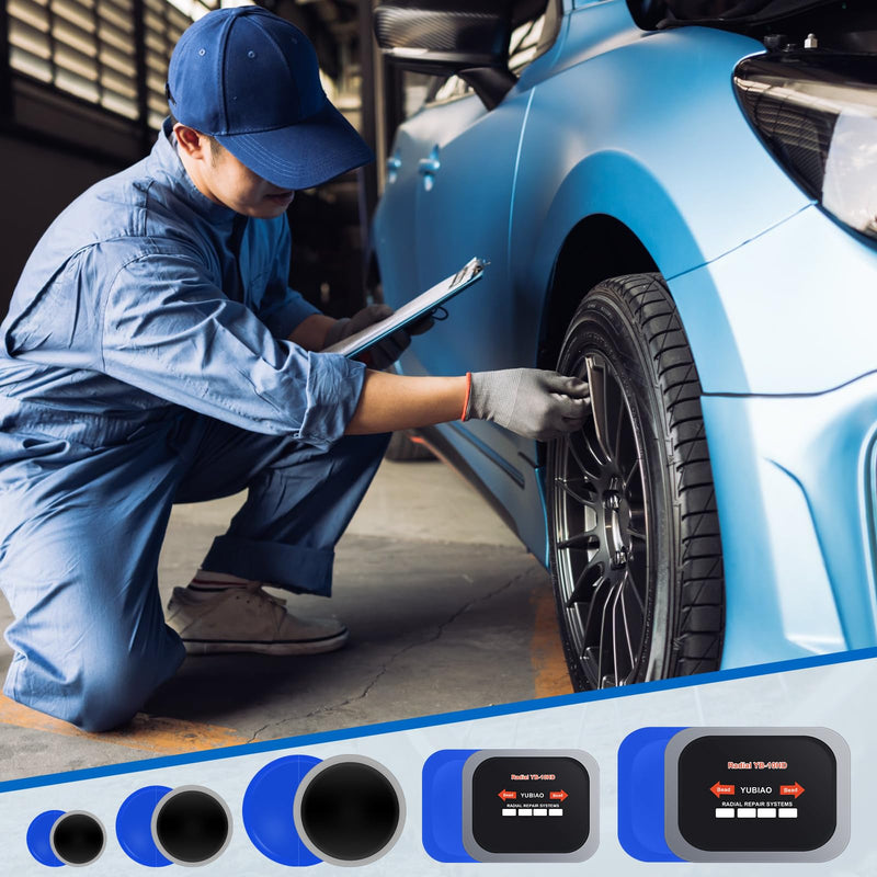 Tallew 50 Pcs Tire Patches 5 Sizes Rubber Radial Tire Repair Patch Plug Kit Emergency Repair Tool for Puncture Car Truck Bus Tractor Vehicle Motorcycle 32, 42, 58, 65x80, 85x120 mm