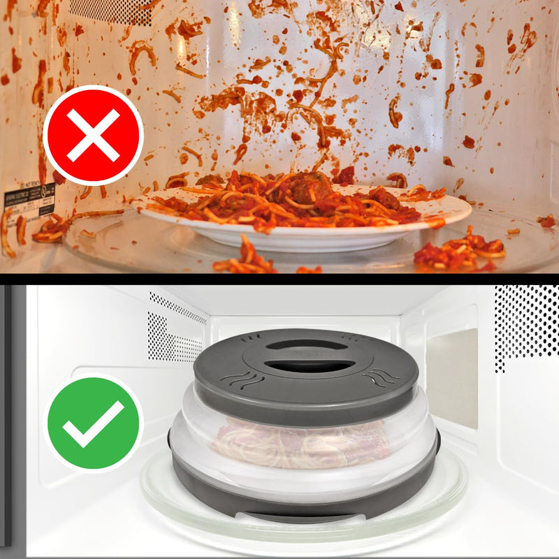 HOVER COVER Magnetic Microwave Splatter Cover with High Power, Strongest Magnetic Grip, Collapsible 12-Inch BPA-Free Food Lid, Vented Plate Guard, Dishwasher Safe, Space-Saving Storage - Black 1