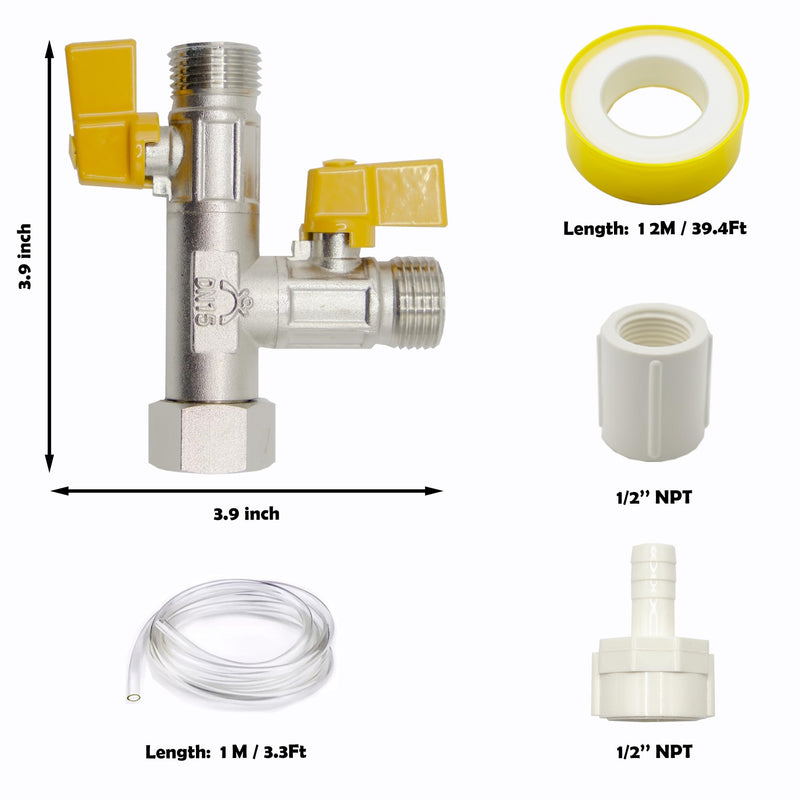 RV 3-Way by-Pass Winterizing Waterizing Water Systerm Antifreeze Pump Converter Kit, RV Water Pump Valves Replacement, 1/2" NPT