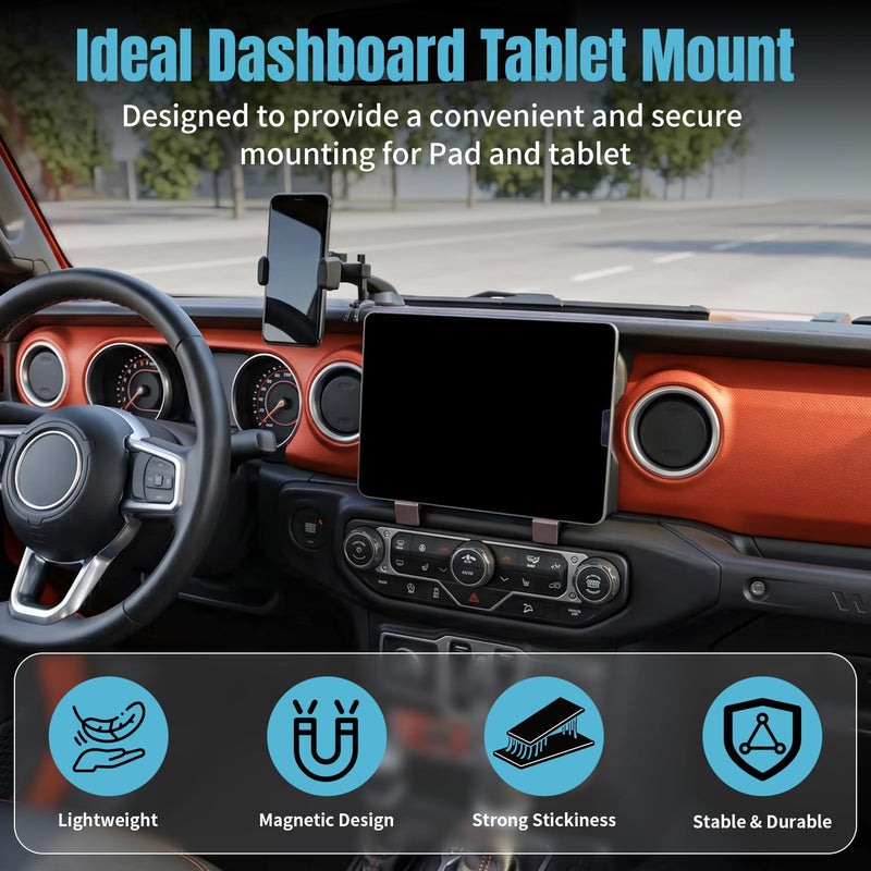 Tablet Mount for 2018-2023 Jeep Wrangler JL Gladiator JT Magnetic Pad Mount | Dashboard Tablet Holder, No Drill Installation, Durable Lightweight Plastic, Magnetic Dash Mount for Tablet 7 Inch and Larger