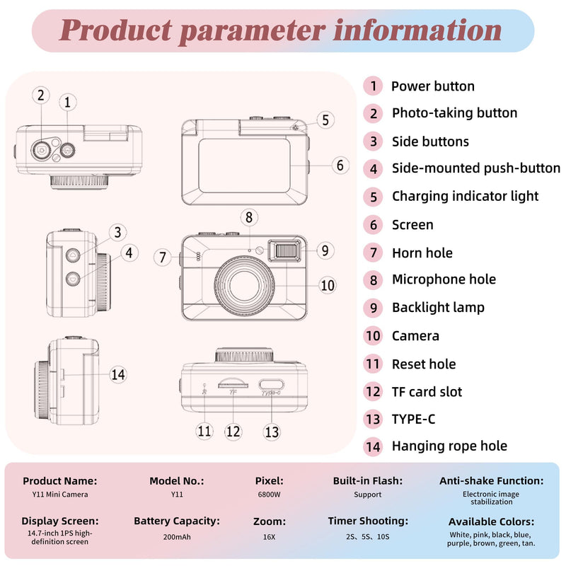 Mini Keychain Camera - HD Thumb Camera, 1.47-inch Flip Screen | Multiple Shooting & Recording Modes | Portable Digital Camera with SD Card for Travel, Party | Ideal Fashion Pendant Gift pink and white