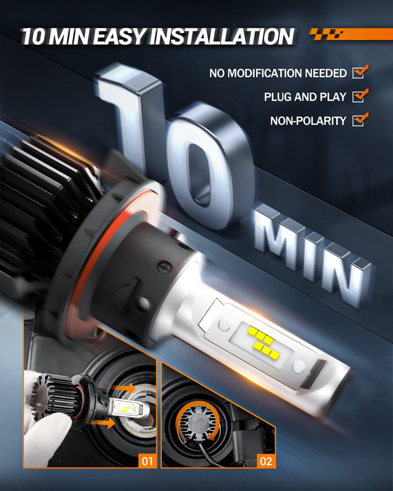 SEALIGHT 9008 Light Bulbs, H13 40,000LM Powersports Bulbs, 6500K Cool White Plug and Play, CANBus Ready, Super Bright, h13 Pack of 2 X1 H13