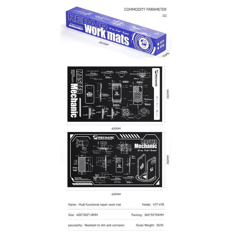 Mechanic V77/V78/V79 Multi-Function Phone Repair Work Mat, Motherboard Fixing Pad, Heat Insulation (V78) V78