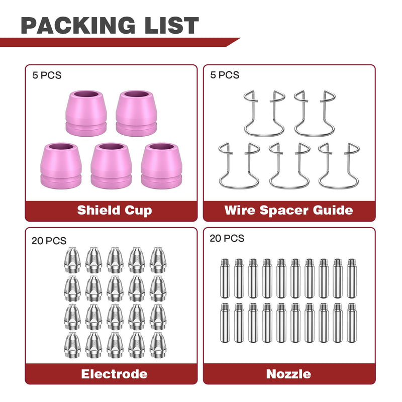 ARCCAPTAIN AG-60 Plasma Cutter Torch Consumables, 50Pcs .040'' SG-55 AG-60 WSD-60 Plasma Cutter Torch Accessories for CUT55 PRO, CUT55 PROLUX, CUT 55PILOTARC,CUT 55PIL0T, CUT 60HF, CUT 60HF PRO 50PCS-.040"