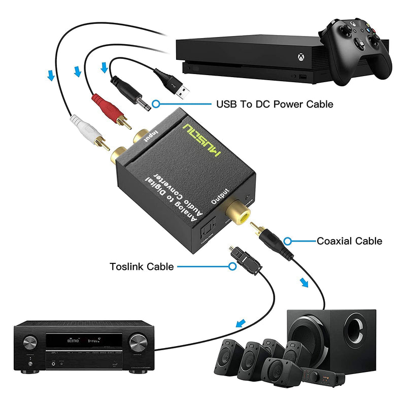 RCA Analog to Digital Audio Converter and 3.5mm to Optical Audio Adapter