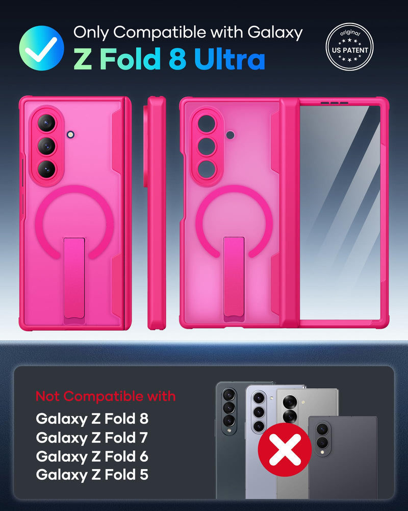 Vihibii for Samsung Galaxy Z Fold 8 Ultra Case with Stand, 2026, Hot Pink | HD Front Screen Protector, Compatible with MagSafe, Rugged Hinge Protection, Full Camera Protective, Shockproof, Women Men