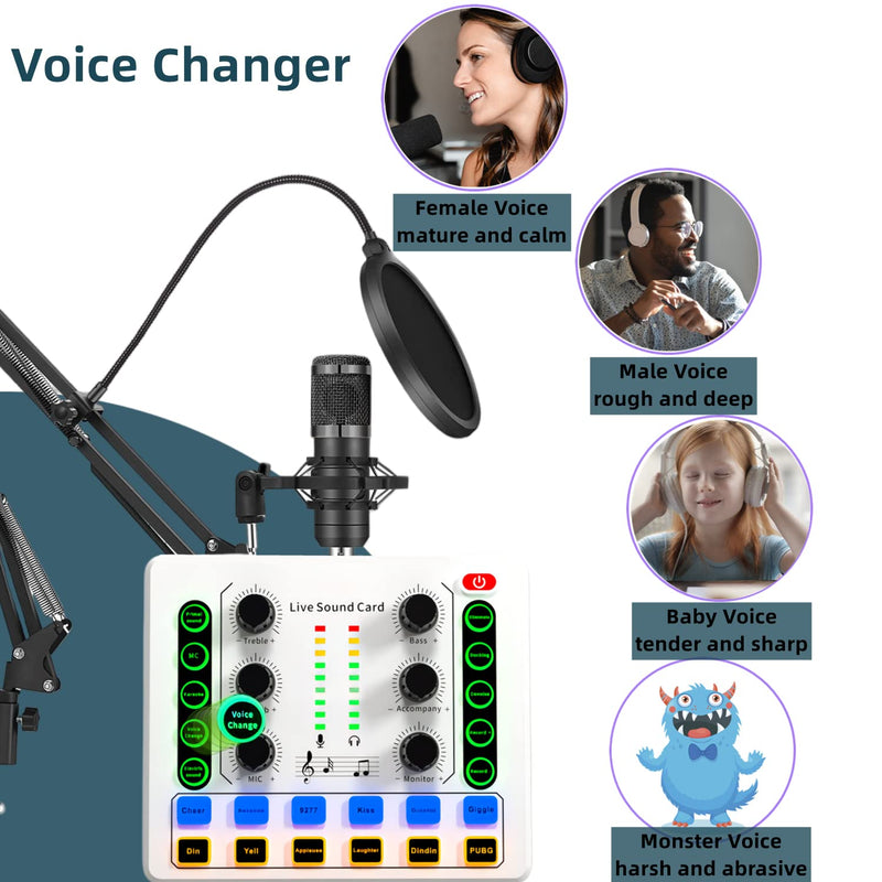 Podcast Equipment Bundle, BM-800 Podcast Microphone Bundle-Voice Changer with Mic Arm-Studio Condenser Microphone for Phone, PC, DJ, Perfect for Video Recording, Streaming Media, Gaming and Singing M8 Podcast Kit
