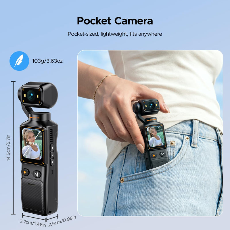 2K Vlogging Camera with 180° Rotating Lens, Handheld Pocket POV Video Camera, WiFi App, 7H Battery, 1.69" Screen, 32GB Card Included for YouTube, TikTok, Travel, Content Creators & Daily Vlogs Solid black
