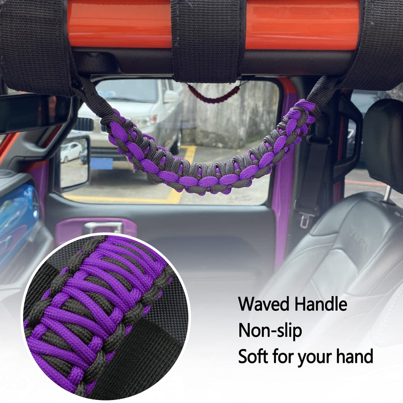 Kujunpao4 X Roll Bar Grab Handles Grip Handle Compatible with Jeep Wrangler JLU JK JKU TJ YJ LJ JT JL & Gladiator JT 1987-2021 UTV & ATV, Fits 1.5 to 3 Inch Bars 3 Straps Woven Holder(Purple) Standard Purple