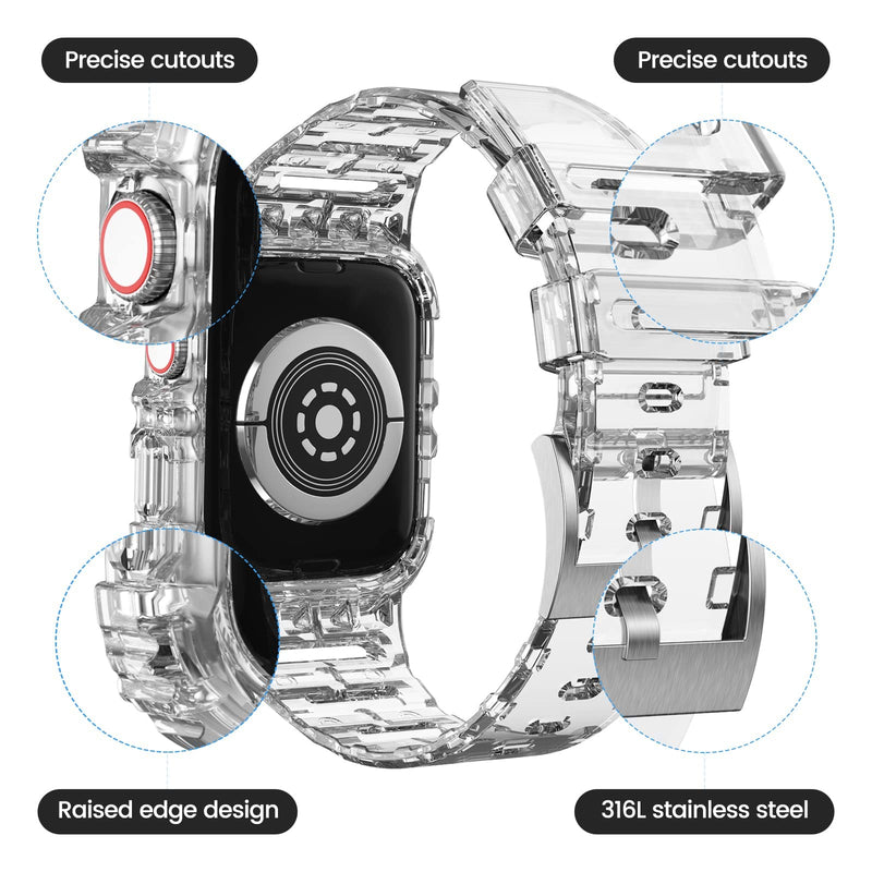 Compatible with Clear Apple Watch Band 38mm 40mm 41mm 42mm 44mm 45mm with Protective Case,Shockproof Strap for iwatch Bands Series 8 7 6 5 4 3 2 1 41/40/38mm