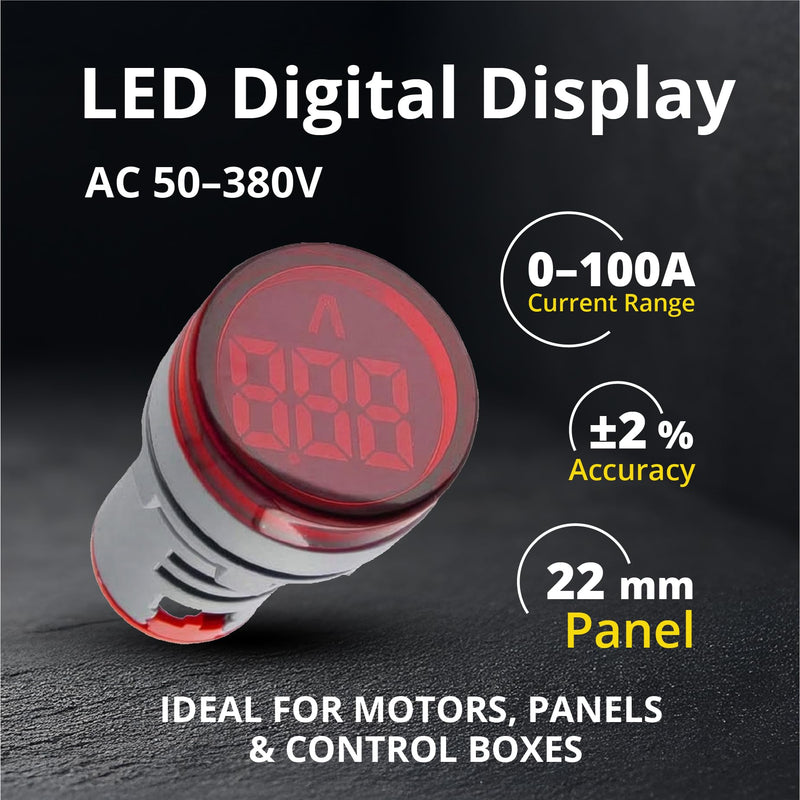 Digital Led Display Indicator Ammeter, 0-100A Max AC380 Current Meter and 220V - Gauge Meter, Tester Amp Monitor - AD101-22AM Model, Circle Panel, Red (3 Pack)