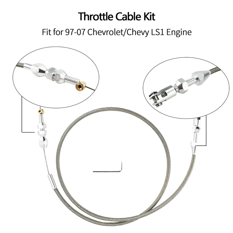 36" LS Throttle Cable Fits for Chevrolet/Chevy LS1 1997-2007 LS1 Engine 4.8L 5.3L 5.7L 6.0L LS Swap Fuel Line Kit Braided Throttle Cable Carburetor Accelerator Cable