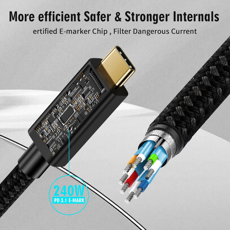 with Thunderbolt 5 Cable,USB4 Cable, 240 W Charging, 80 Gbps Data, gen4,16K@60Hz 4K120Hz HDR, USB C to USB C, for Hub, Dock, M2, M3, SSD, Laptops, Monitor (TB5 80G 240W 0.5M) TB5 80G 240W 0.5M