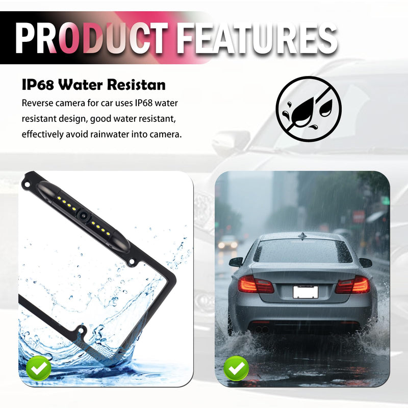 License Plate Backup Camera,8 LED HD Night Vision Reverse Camera with 170° Wide Angle,Waterproof Backup Cameras License Plate Mount Car Accessories Fits US Licenses Plates