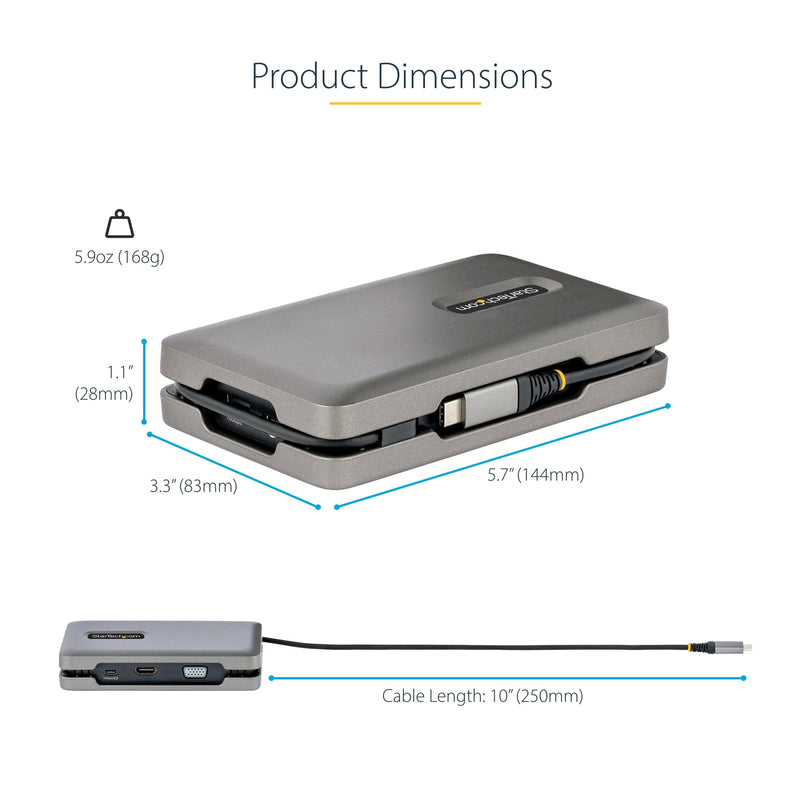 StarTech.com USB-C Docking Station for Windows and ChromeOS, Dual Monitor 4K 60Hz USB-C/HDMI or 1080p VGA, HDR10, USB 10Gbps Hub, 100W Laptop Charging, GbE - TAA dual video 2 x USB-A | 1 x USB-C