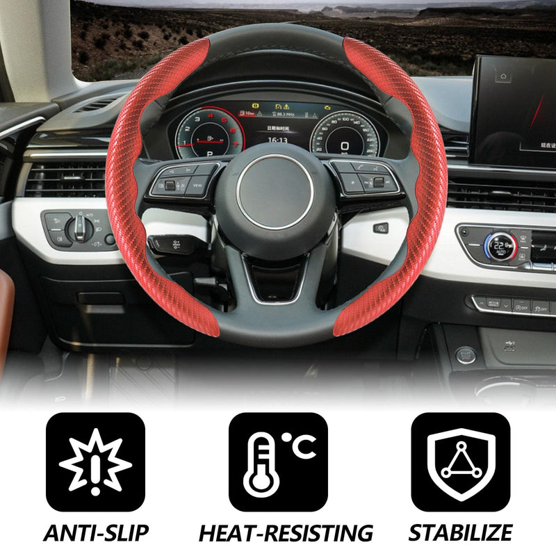 2pcs Universal Fit Carbon Fiber Steering Wheel Cover, Anti-Skid Steering Wheel Cover/Segmented Steering Wheel Protector/Car Interior Accessories (red) red