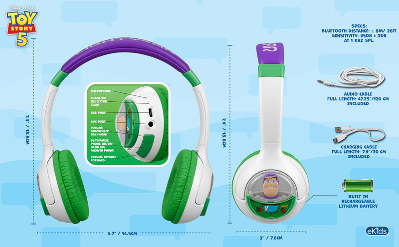 eKids Toy Story 5 Buzz Lightyear Bluetooth Headphones for Kids Wireless Headphones
