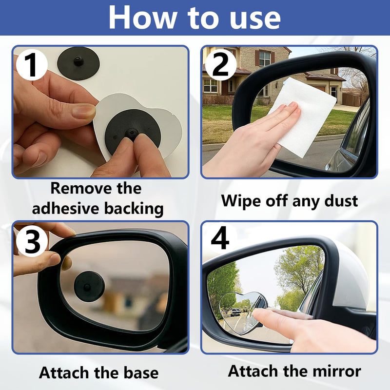 Heart Shaped Blind Spot Mirrors – 4PCS Stick-On Adjustable Small Convex Mirror, Universal Fit for Cars & SUVs, Cute Heart Shaped Blind Spot Mirror Design for Safety