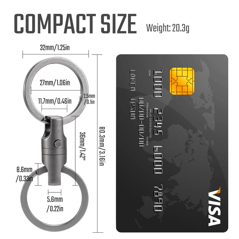 KeyUnity KA45 Titanium Quick Release Keychain, Magnetic Keychain For Car Keys-360 ° Rotatable Ka45-grey