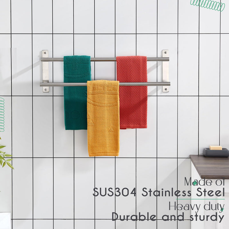 KOKOSIRI 24 Inch Bath Towel Bars Double Towel Racks Bathroom Towel Holder Towel Rails Towel Storage Towel Shelves Wall Mount Stainless Steel Brushed Nickel B5010BR-L24 24-Inch