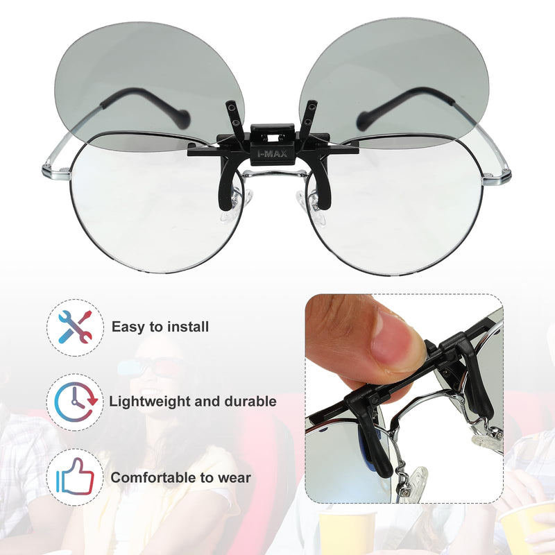 MECCANIXITY 2 Set Polarized Clip-on 3D Glasses, Passive Circular 3D Viewing Glasses Frames with Glass Case and Eyeglass Cloth for RealD/Image Maximum Movies Theater Games TV (Metal Clip)
