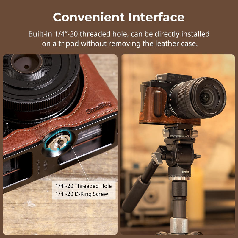 SMALLRIG Half Leather Case for Panasonic LUMIX S9 - Vintage Style Camera Case with Aluminum Frame and Wooden Grip - 1/4"-20 Threaded Hole