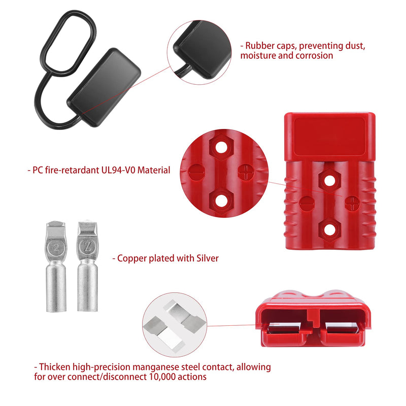 MUYI 2-4 Gauge 175A Battery Cable Quick Connect/Disconnect Wire Harness Plug Connector for Recovery Winch Auto Car Trailer(2pcs Red) 2-4 Gauge(2 pack)