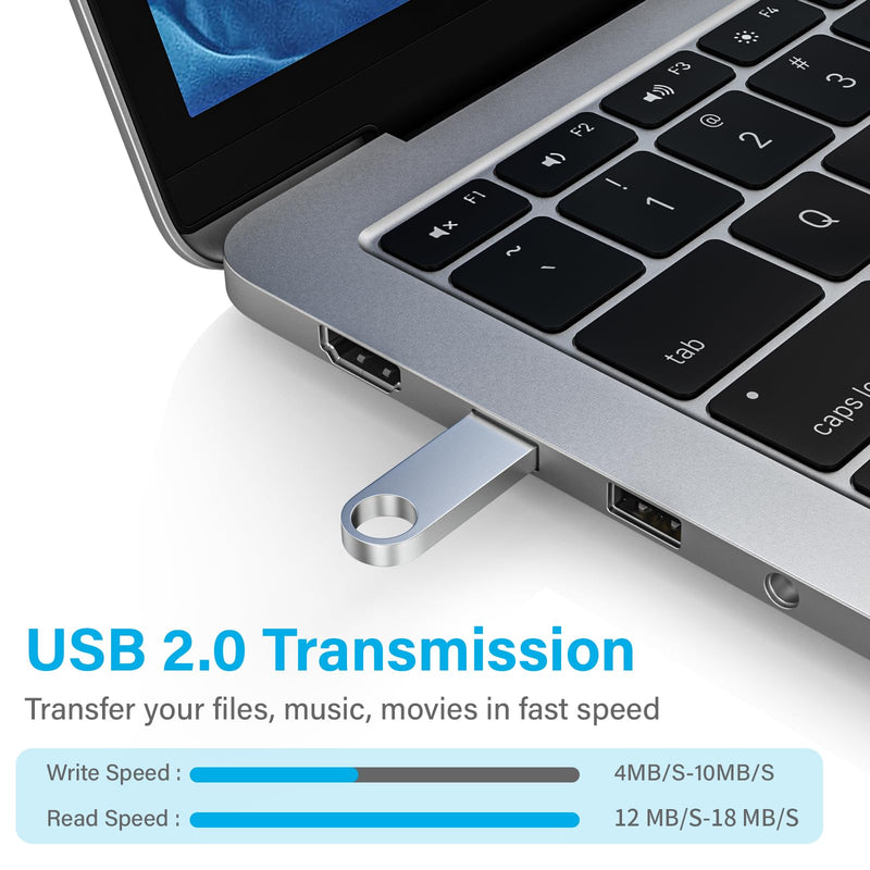 ABLAZE 2GB Flash Drive 10 Pack, Metal USB 2.0 Thumb Drives with Keychains USB Sticks Pendrives (Sliver)