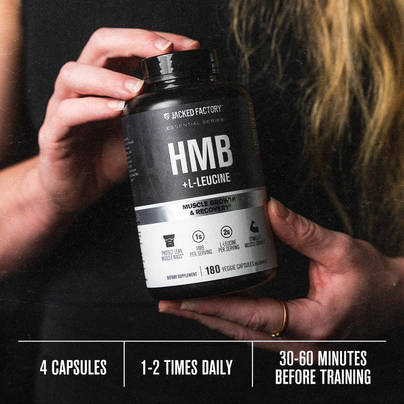 Jacked Factory HMB + Leucine Capsules - L-Leucine 2g, HMB 1g - Stimulate Muscle Growth, Protect Lean Muscle Mass, and Improve Athletic Performance - 180 Capsules 180 Count (Pack of 1)