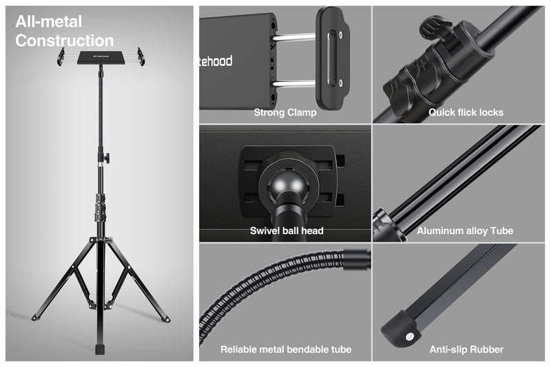 elitehood 72" Adjustable iPad Stand Floor, Heavy Duty Tablet Tripod Stand, Floor Tablet Tripod Holder for iPad Pro 12.9 Mini Air, iPhone and 4.7-13 inches Devices