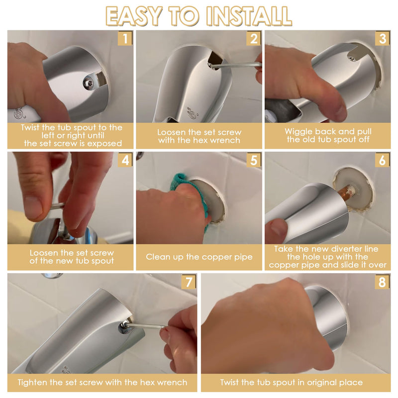 Slip on Tub Spout with Diverter, Compatible with American Standard 8888026.002 Tub Spout, Bathroom Bathtub Faucet, Fits 1/2" Copper Water Tube(5/8" Dia), 5/32" Hex Wrench(Brushed Nickel,2) 2 Brushed Nickel