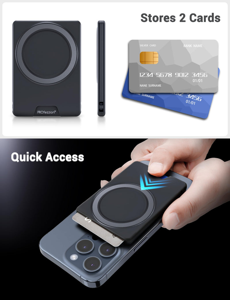 PROfezzion 2-Pack Compatible with MagSafe Car Mount Minimalist Slim Magnetic Wallet, Anti-Slip Durable Plastic Card Holder 2-Cards Blue