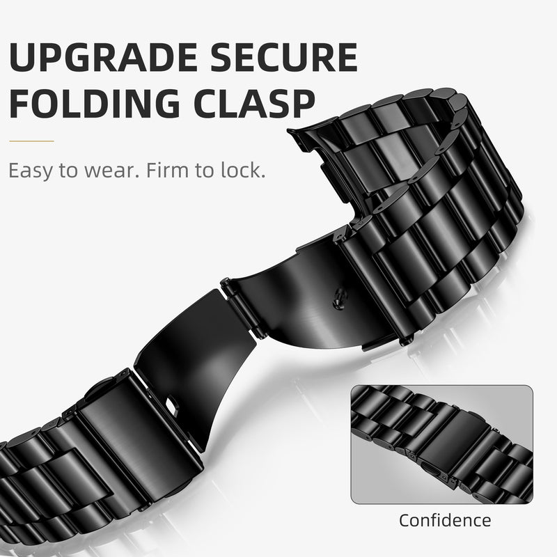 Lerobo Metal Band for Samsung Galaxy Watch 9/8 40mm 44mm,8 Classic 46mm | No Gap Stainless Steel, Double Folding Clasp Strap (6.2"-9.25") for Men Women Business,Casual,Office, Meetings Black