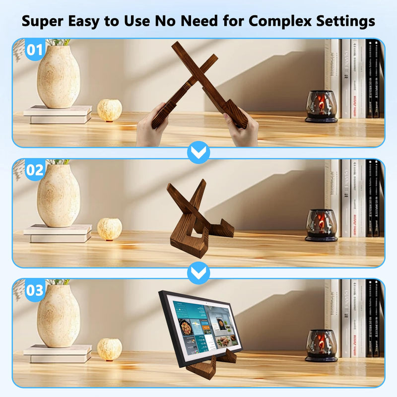 Solid Wood Tablet Stand Compatible with Show 15 & 21, Dark Brown | Supports Horizontal & Vertical Display, Kitchen Cookbook Recipe Holder, Sturdy Solid Wood Bracket for Smart Display Daily Use