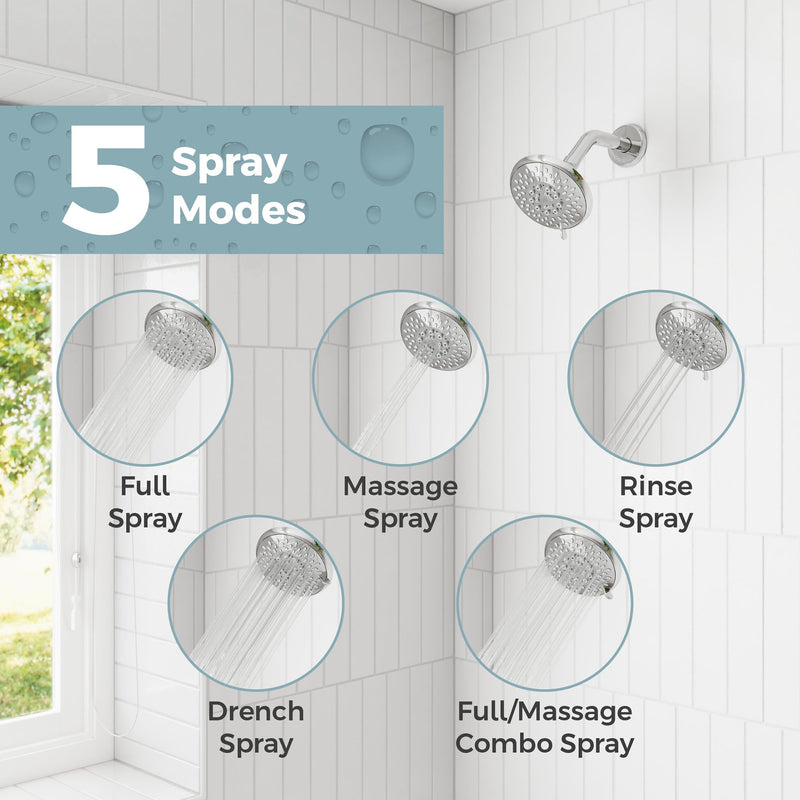 Pfister Universal Shower Head, Shower Arm Not Included, 5-Function, 1.75 GPM, Polished Chrome Finish, 015WS2UT01C Without QuickConnect