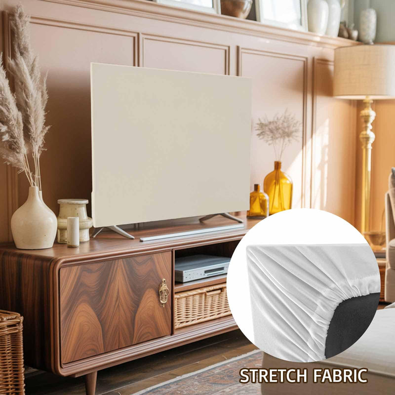 Indoor Elastic TV Cover, Ivory White Dust Proof TV Screen Slipcover Protection, Modern Pure Ivory White Stretch Waterproof Monitor Fitted 55" TV Covers for Inside 55 Inch White Swan