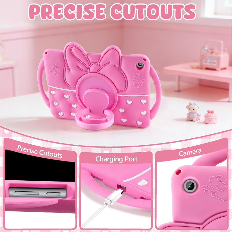 SAMONPOW for Galaxy Tab A11+ Plus Case 11 Inch Galaxy Tab A9 Plus Kids Case | Cute Bow Heart Silicone Cover Samsung Galaxy Tab A11+/A9+ Tablet Case 2025/2023 for Girls Teen with Rotating Stand Handle Hot Pink for Samsung Galaxy Tab A11+/A9+ Plus