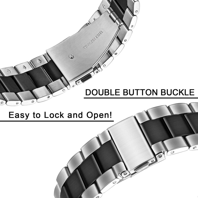 Lamshaw Compatible for WITHit Giga Smartwatch Bands, Quick Release Stainless Steel Metal Replacement Straps Compatible for WITHit Giga, Deca Smartwatch Silver-Black 22mm size band