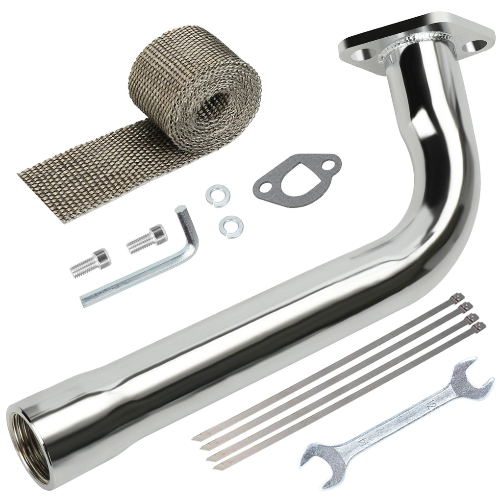 YOXUFA 212cc Performance Exhaust Pipe Header for Predator 212cc 224cc 196cc Coleman CT200U CT200U-EX BT200X Baja Warrior Massimo MB200 GX160 GX200 6.5hp Mini Bike Go Kart Parts with Heat Shield Tape Silver