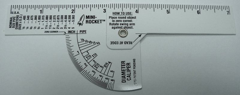 Mini Pipe Caliper / Diameter Caliper and Ruler - Fractional - 5 Pack