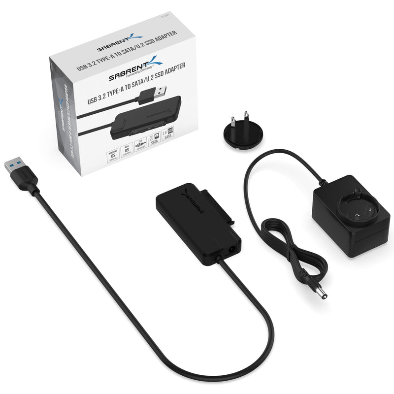 SABRENT USB 3.2 Type A to SATA/U.2 SSD Adapter Cable with 12V/2A Power supply [EC-U2SA] 2.5/3.5" SATA/U.2 SSD Adpater