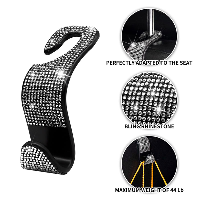 Car Purse Hook Bling Car Headrest Hook for Women Girls, 4 Packs Auto Back Seat Hangers Rear Headrest Hook for Purse, Bag, Handbag, Grocery (Silver) Silver