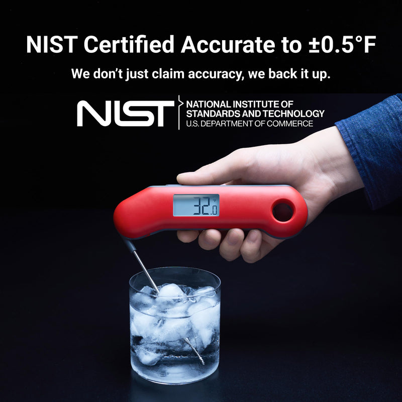 Professional Digital Meat Thermometer, Ultra Fast 0.5 Sec Instant Read, NIST Certified Accurate to ±0.5°F, IP67 Waterproof, Backlit, Auto Rotate/On/Off, BBQ/Smoker/Grill/Candy/Cooking, Dark Red&Gray Dark Red & Gray