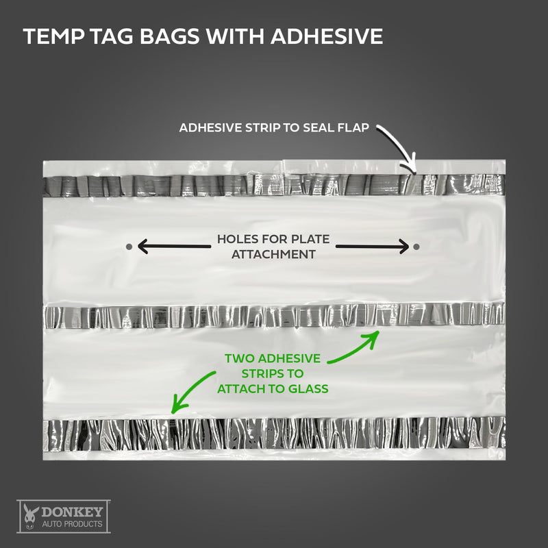 License Plate Temporary Tag Bags - Premium Plastic with Adhesive (100 per Pack)