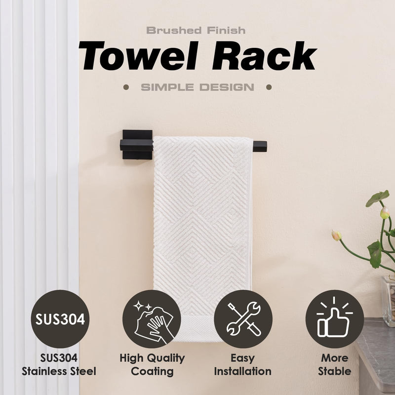 TVDEX Black Hand Towel Holder Bath Towel Bar Bathroom Towel Ring Wall Mount 1 Matte Black