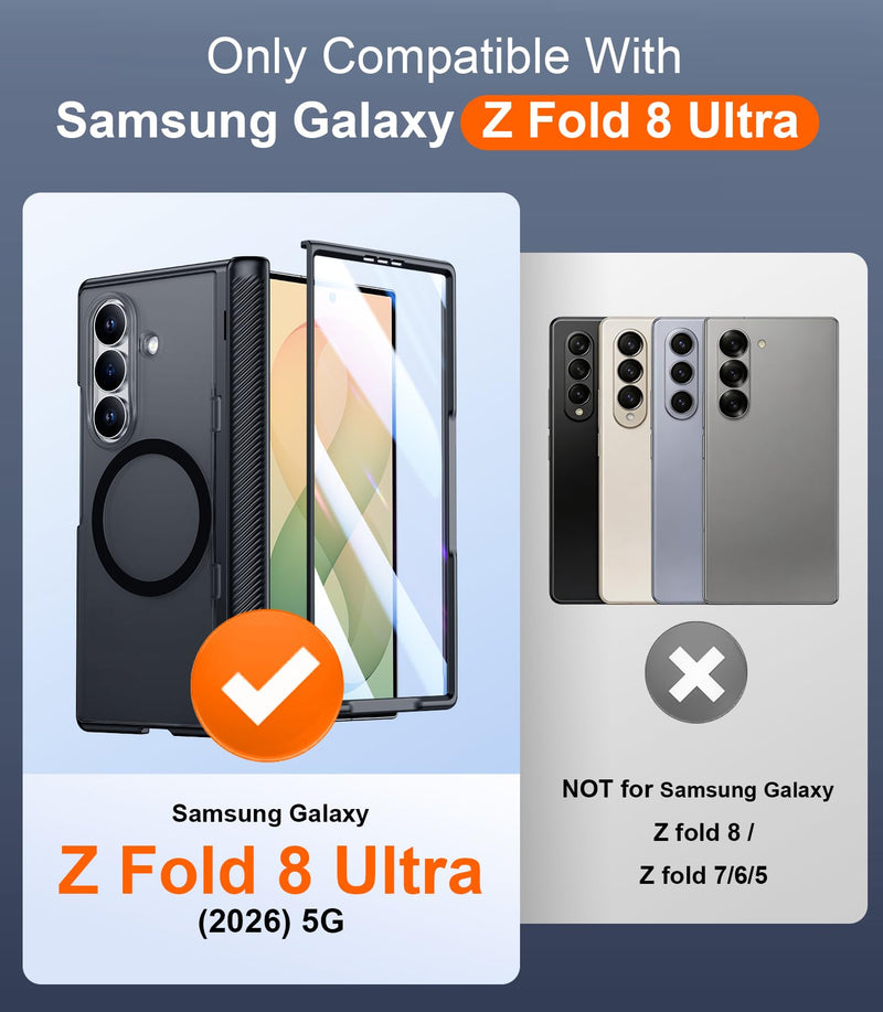 SPIDERCASE Magnetic for Samsung Galaxy Z Fold 8 Ultra Case, Black | Built-in [Screen Protector] [Stable Kickstand] [Hinge Protection] [Compatible with Magsafe] Military Grade Protective Cover