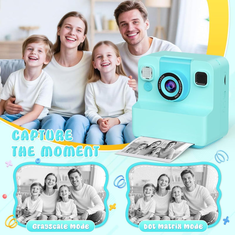 Alotwan Kids Instant Print Camera Video, 32GB Card, 3 Rolls Paper | Flip Lens, 48MP HD Digital Photo, Fun Photo Effects & Frames, Pocket Size Travel, Gift for Boys Girls