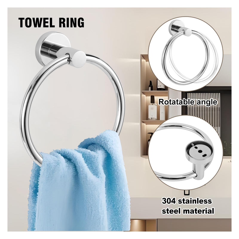 5-Piece Towel Racks for Bathroom, Stainless Steel Bathroom Accessories Set, Bathroom Towel Holder Wall Mounted, Sturdy Bath Towel Bar Set Bathroom Hardware Set (Chrome) 1 Chrome