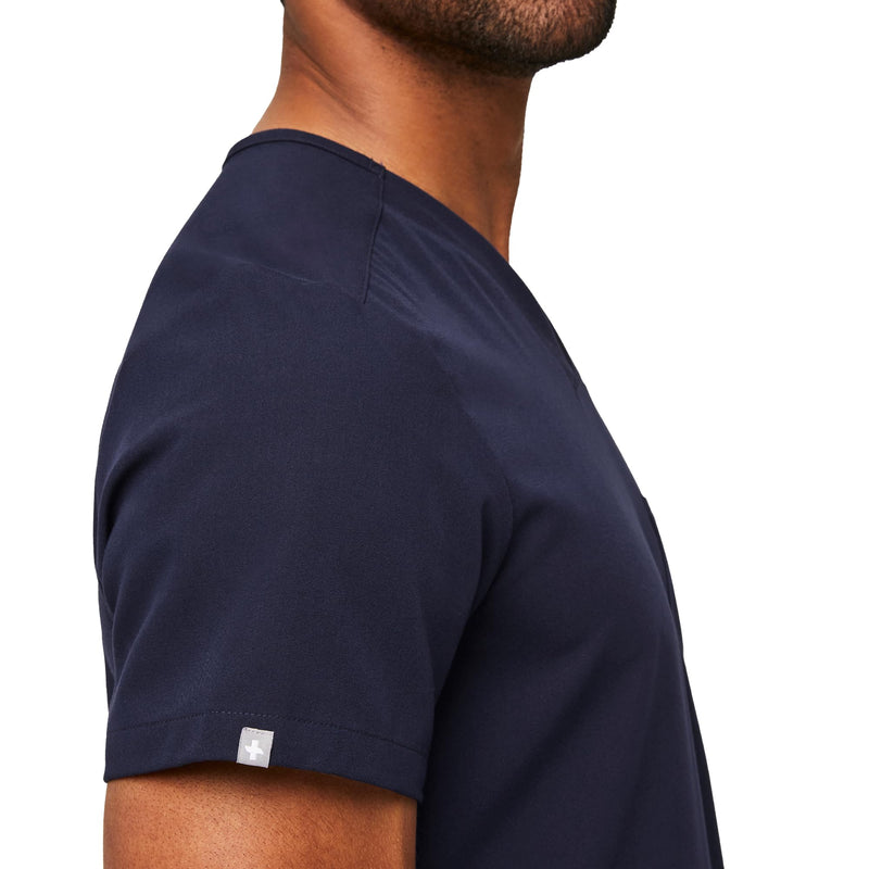 FIGS Chisec Scrub Top for Men – 3 Pockets, Tailored Fit, Squared V-Neck, 4-Way Stretch, Moisture-Wicking Large Navy Blue